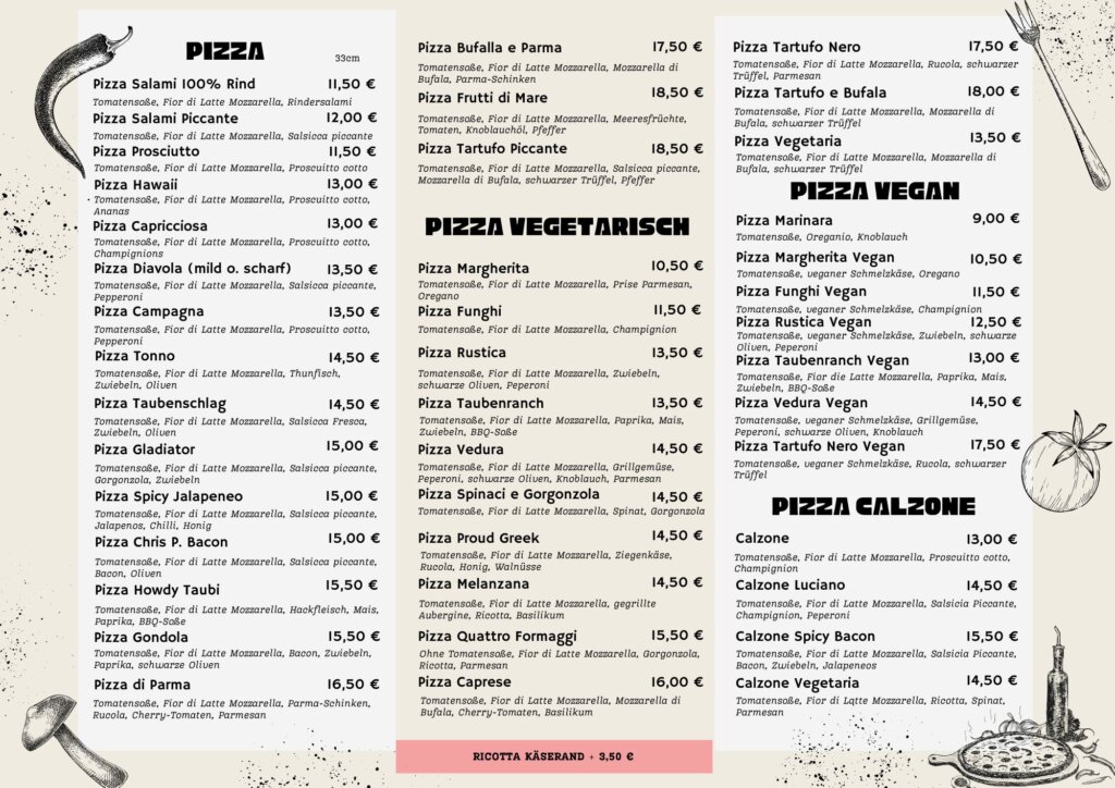 Taubenschlag Bar Munich All You Can Eat Bored in Munich Pizza menu